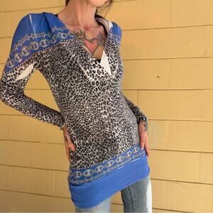 Y2K CACHE McBling Cheetah Print Hooded Tunic Sweater XS